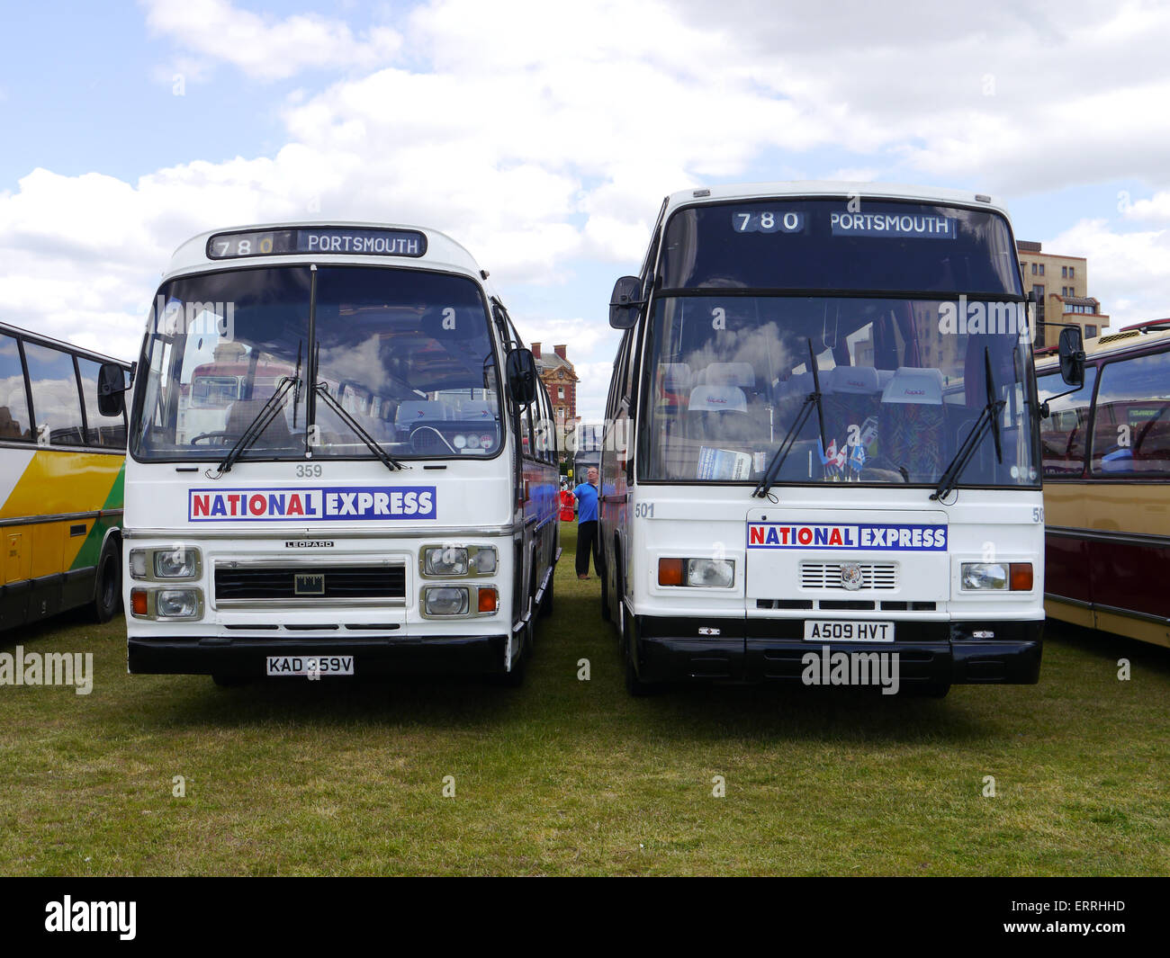 Leyland Leopard und ein Leyland Tiger im National express Lackierung Stockfoto