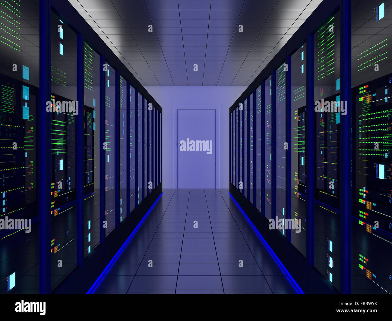 symmetrische Serverraum (Colocation) oder Colo mit Serverschränke auf beiden Seiten Stockfoto