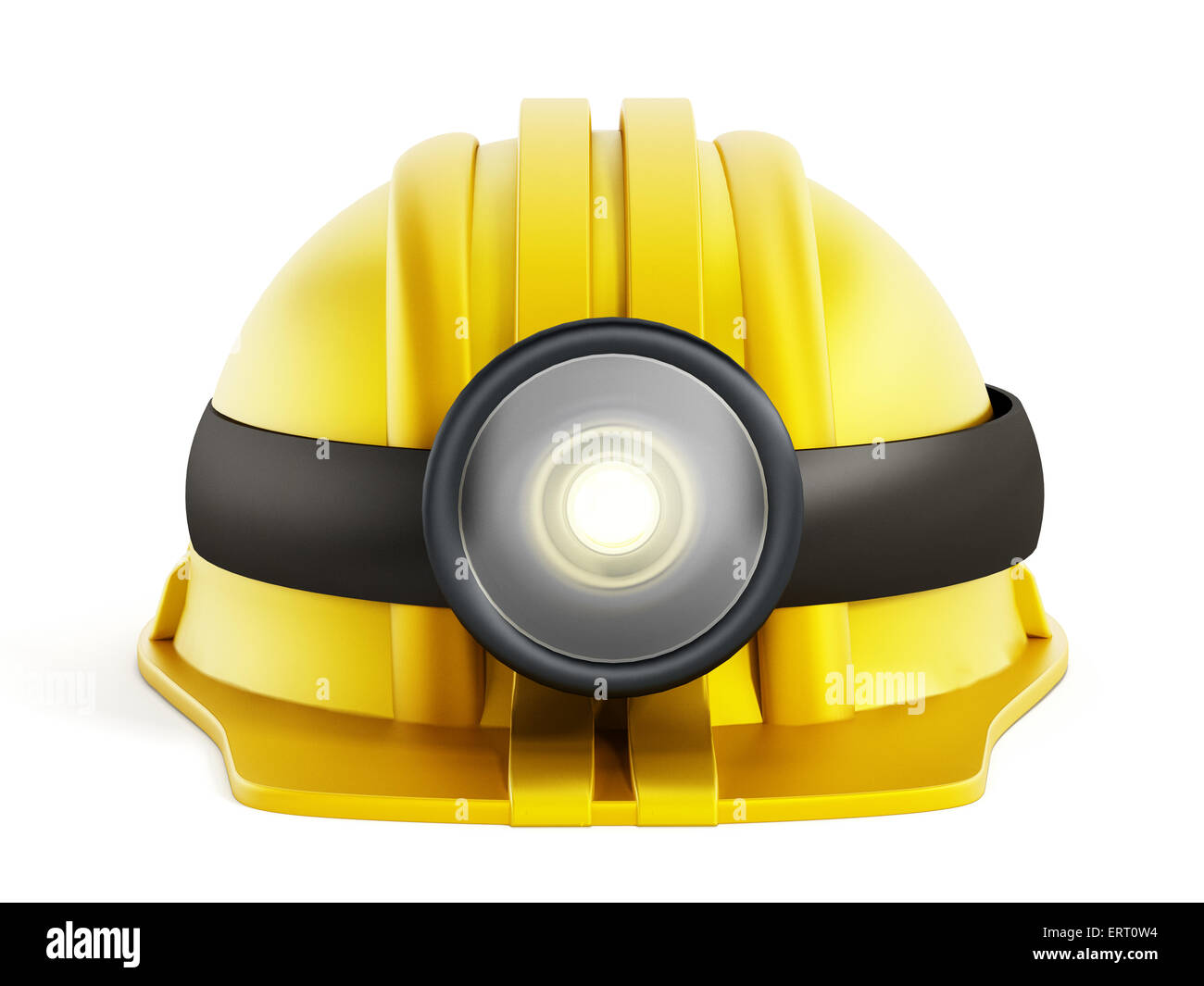 Helm mit Leuchte isoliert auf weißem Hintergrund Stockfoto