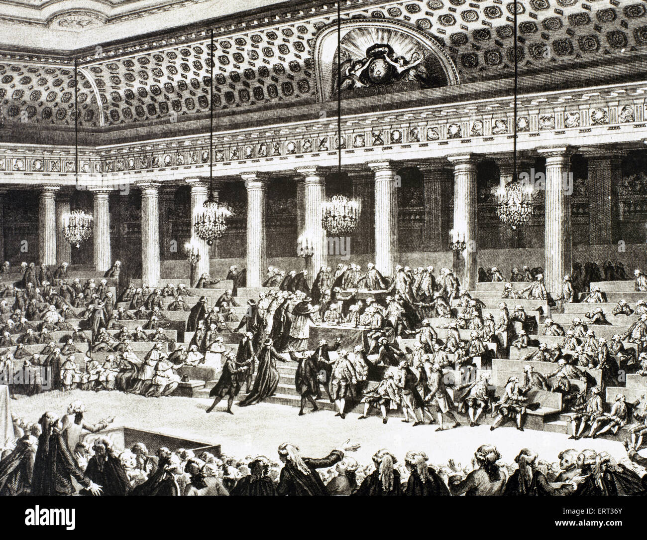 Französische Revolution (1789-1799). Nationalversammlung am 4. und 5. August 1789. Gravur. Stockfoto