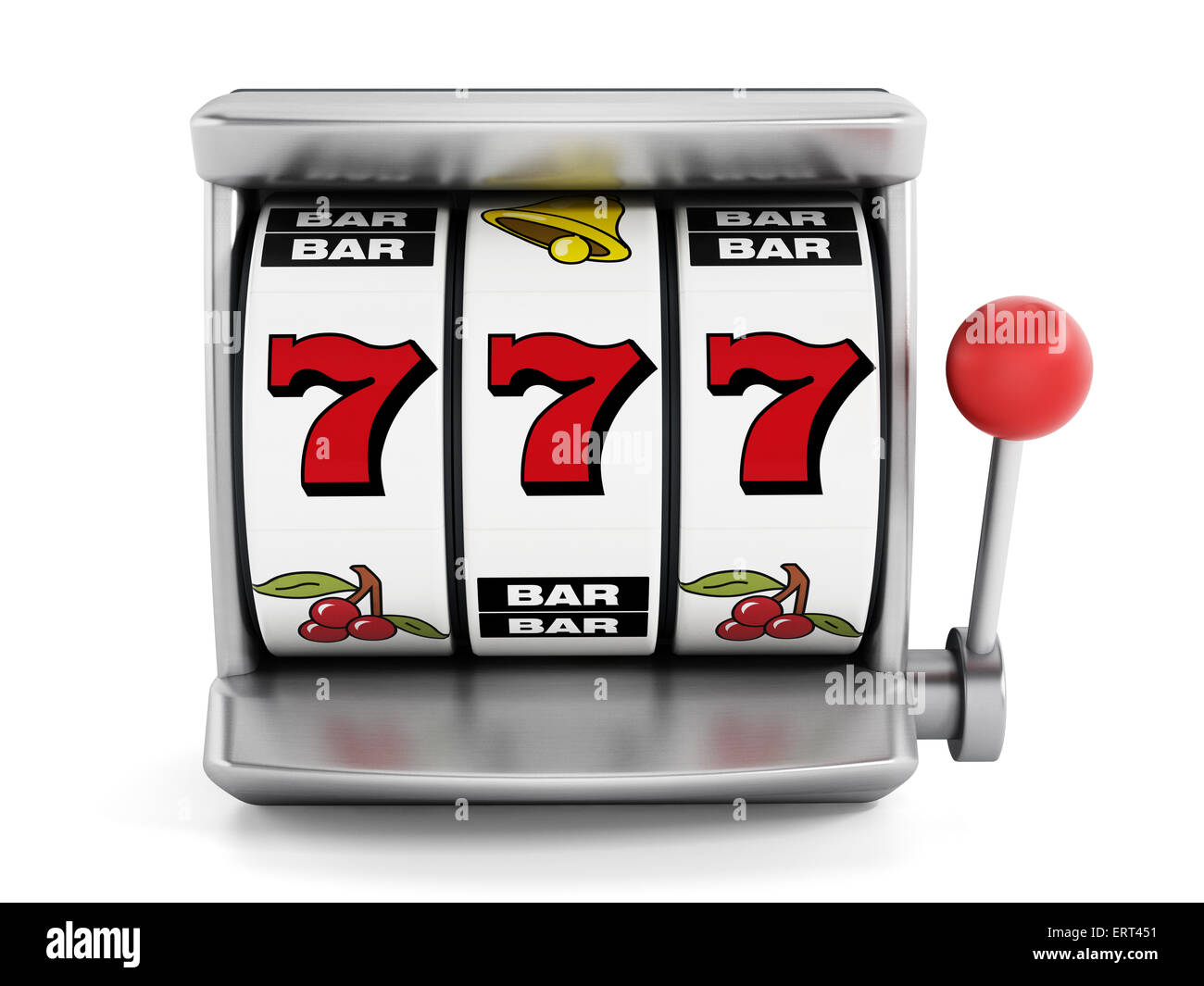 Slot-Maschine mit drei sieben hat isoliert auf weißem Hintergrund Stockfoto