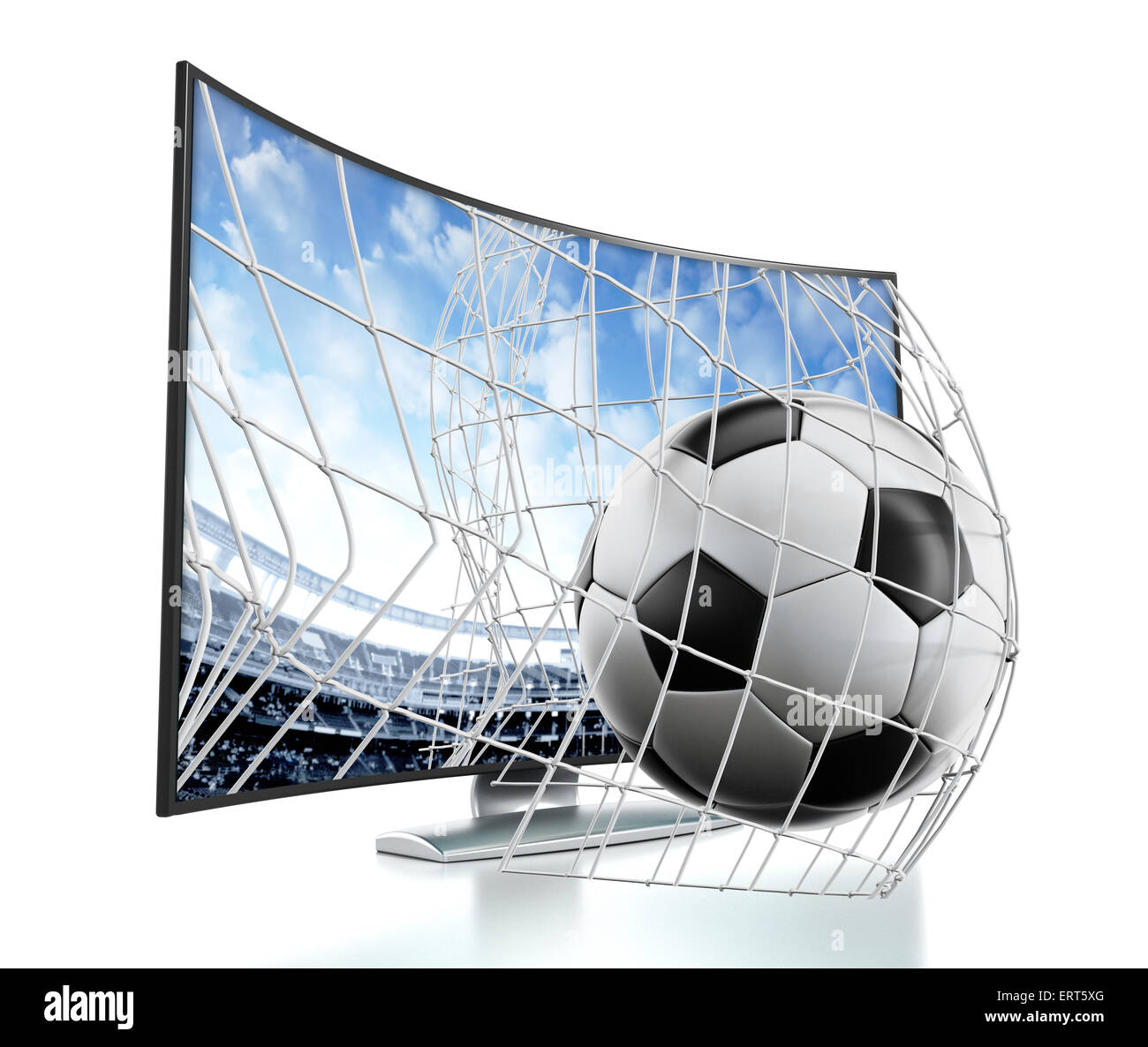 Ball und net geht aus 3D TV mit OLED-Bildschirm gekrümmt. Stockfoto