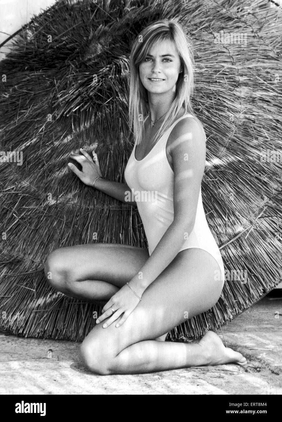 Miss Großbritannien, Della Dolan, 20 Jahre alt aus Grimsby, bereitet für die nächsten Monate MIss World Contest auf ein Versteck von Marbella. 25. Oktober 1982 Stockfoto