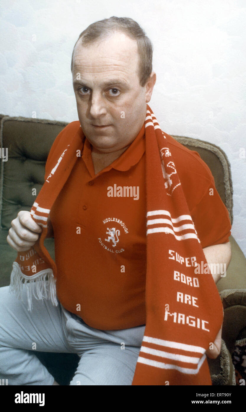 Boro-Fan, Frank Boynton auch bekannt als Bam Bam, 9. Januar 1991. Stockfoto