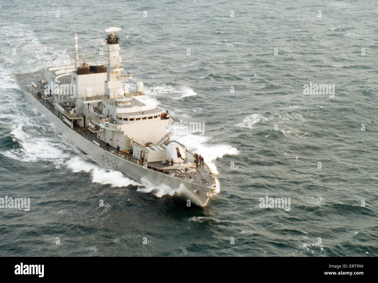 HMS Marlborough gesehen hier nähert sich der Teesside Küste auf ihren ersten Besuch in Middlesbrough. 18. November 1993 Stockfoto