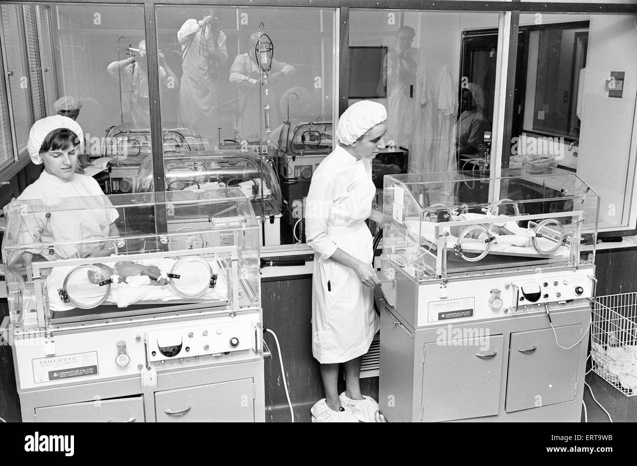 Fototermin für Dornen Sechslinge in Inkubation Ward in Birmingham Krankenhaus, 2. Oktober 1968. Es wurde vorhin berichtet, dass Sheila Dornen aus Birmingham unterzog einen Kaiserschnitt früh am Morgen, während die sechs Kinder - vier junge Stockfoto
