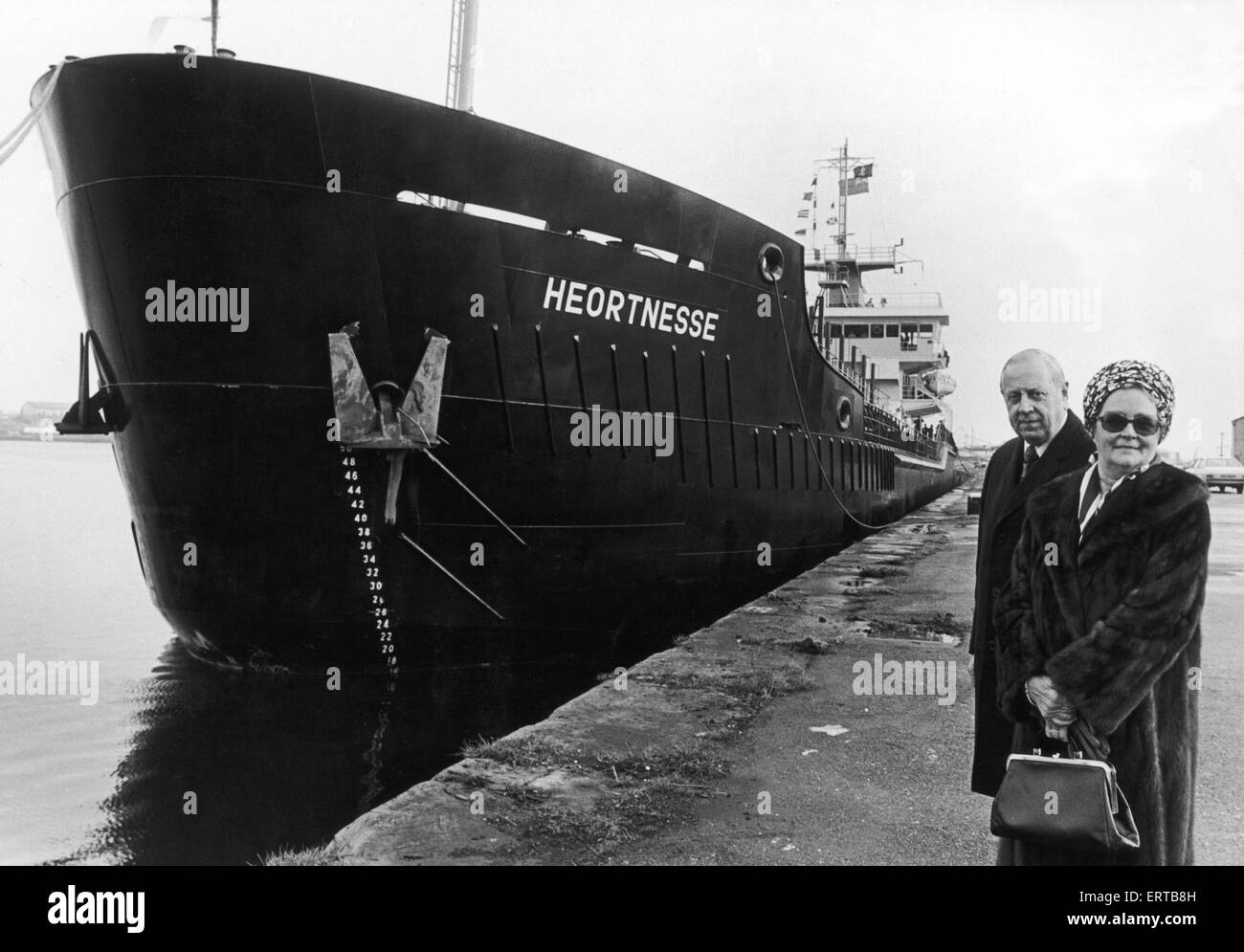 John Tholen Chief Executive der Abschläge und Hartlepool Port Authority, kurz nach der Taufzeremonie für £ 2,7 Millionen Bagger Heortnesse gesehen. 12. Dezember 1979 Stockfoto