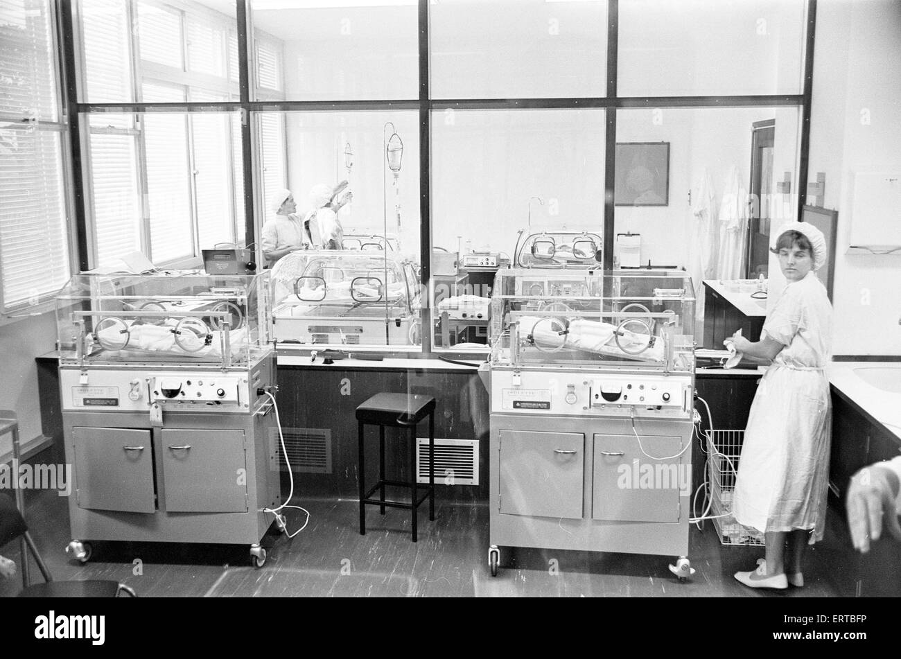 Fototermin für Dornen Sechslinge in Inkubation Ward in Birmingham Krankenhaus, 2. Oktober 1968. Es wurde vorhin berichtet, dass Sheila Dornen aus Birmingham unterzog einen Kaiserschnitt früh am Morgen, während die sechs Kinder - vier junge Stockfoto