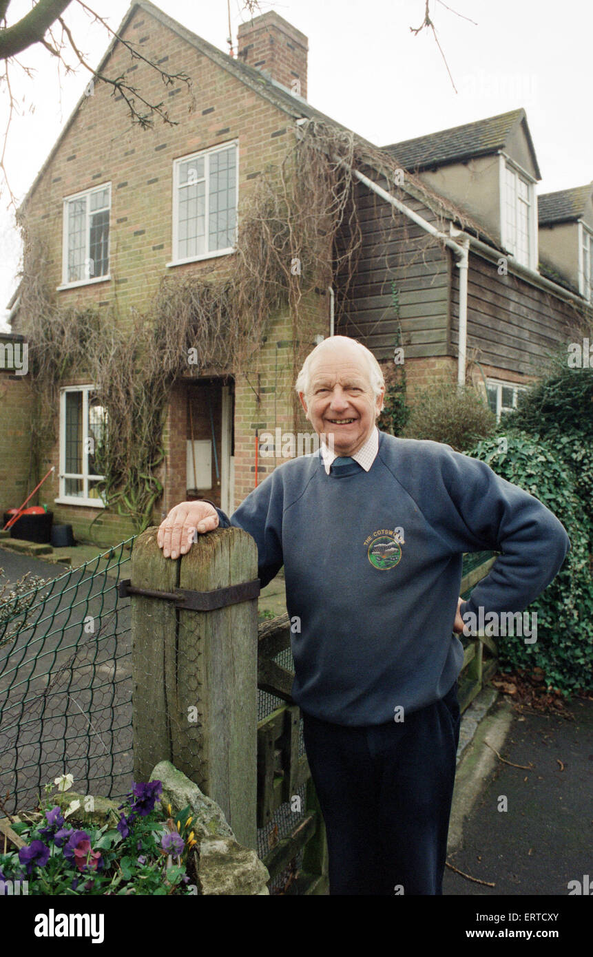 Battle of Britain-Veteran Brian Smith in seiner Hütte in der Nähe von Evesham nach Hause. 2. Februar 1994. Stockfoto