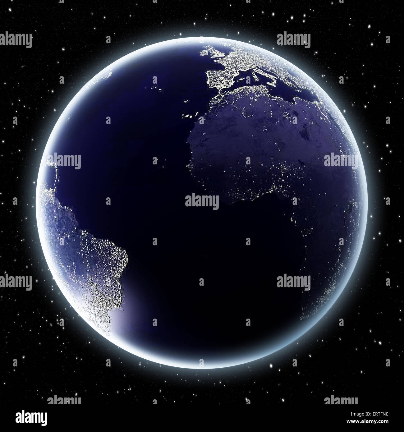 Erde bei Nacht zeigt, Afrika, Europa und Südamerika Stockfoto