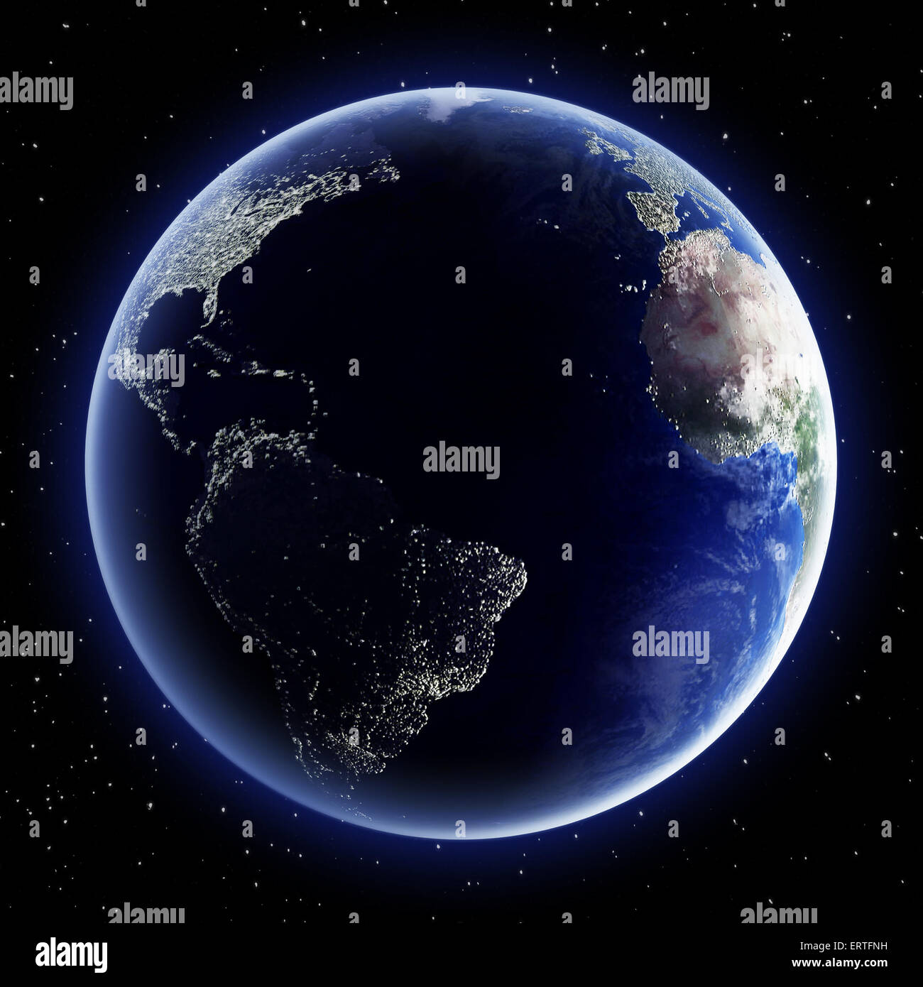 Erde bei Nacht zeigt, Afrika, Europa und Amerika Stockfoto
