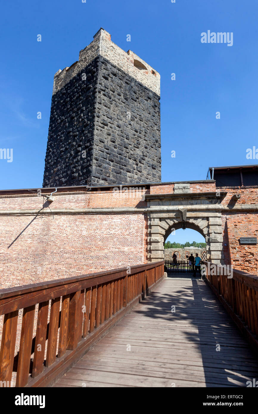 Egerer Burg, Holzbrücke, Tor und Turm, mittelalterliche Denkmal, Cheb, Tschechische Republik, Europa Stockfoto