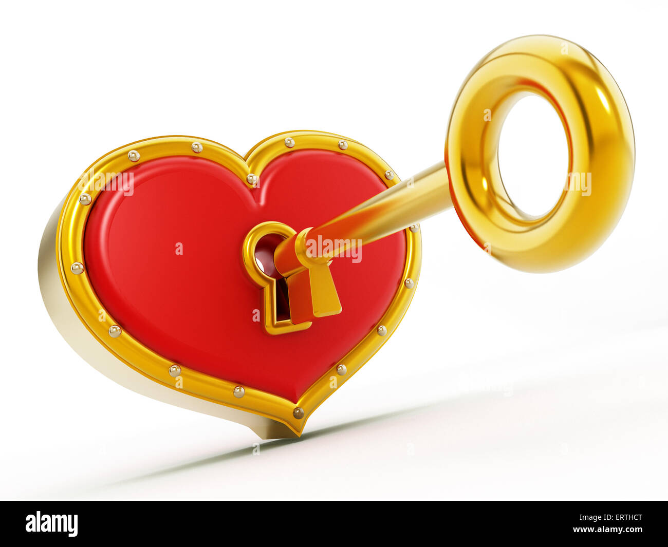 Gold Form Eröffnung rotes Herz isoliert auf weißem Hintergrund Stockfoto