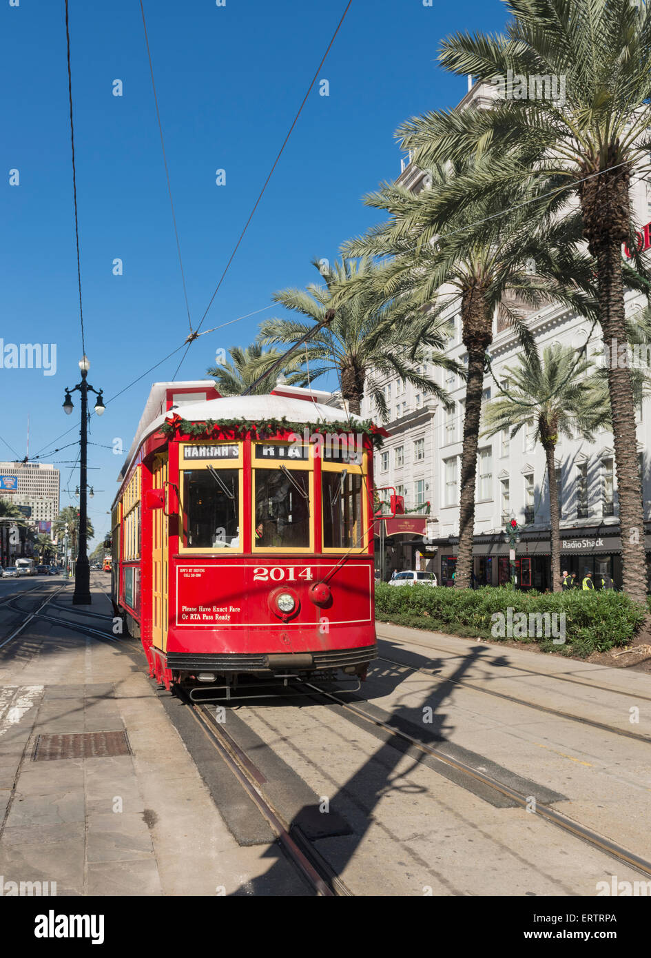 Straßenbahn auf der Canal Street, New Orleans French Quarter, Louisiana, USA Stockfoto