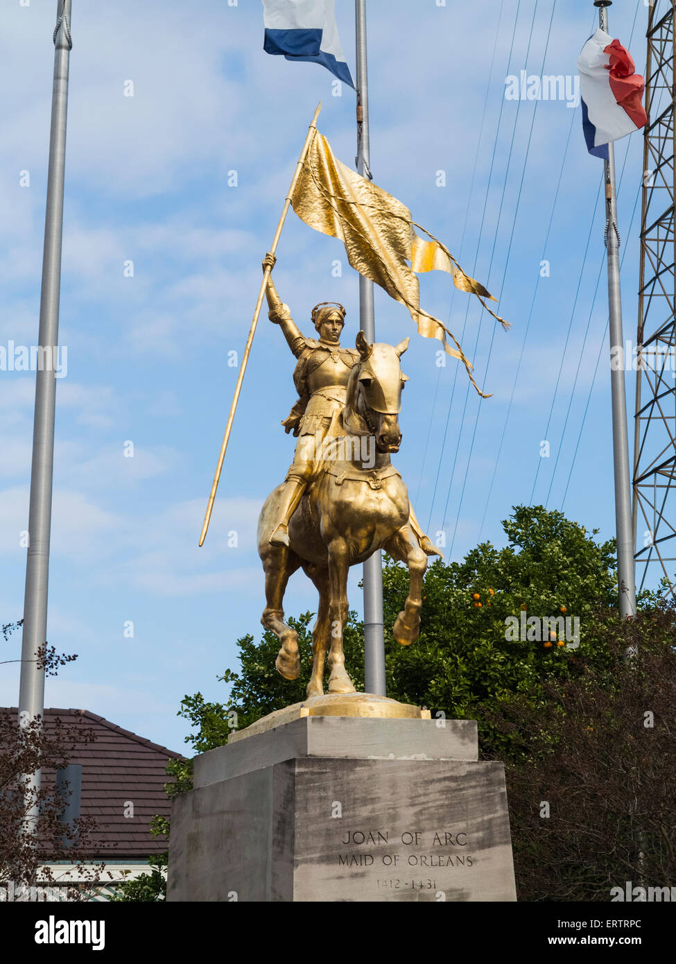 Statue von Jeanne d ' Arc, die Jungfrau von Orleans, auf dem französischen Markt, New Orleans, Louisiana, USA Stockfoto