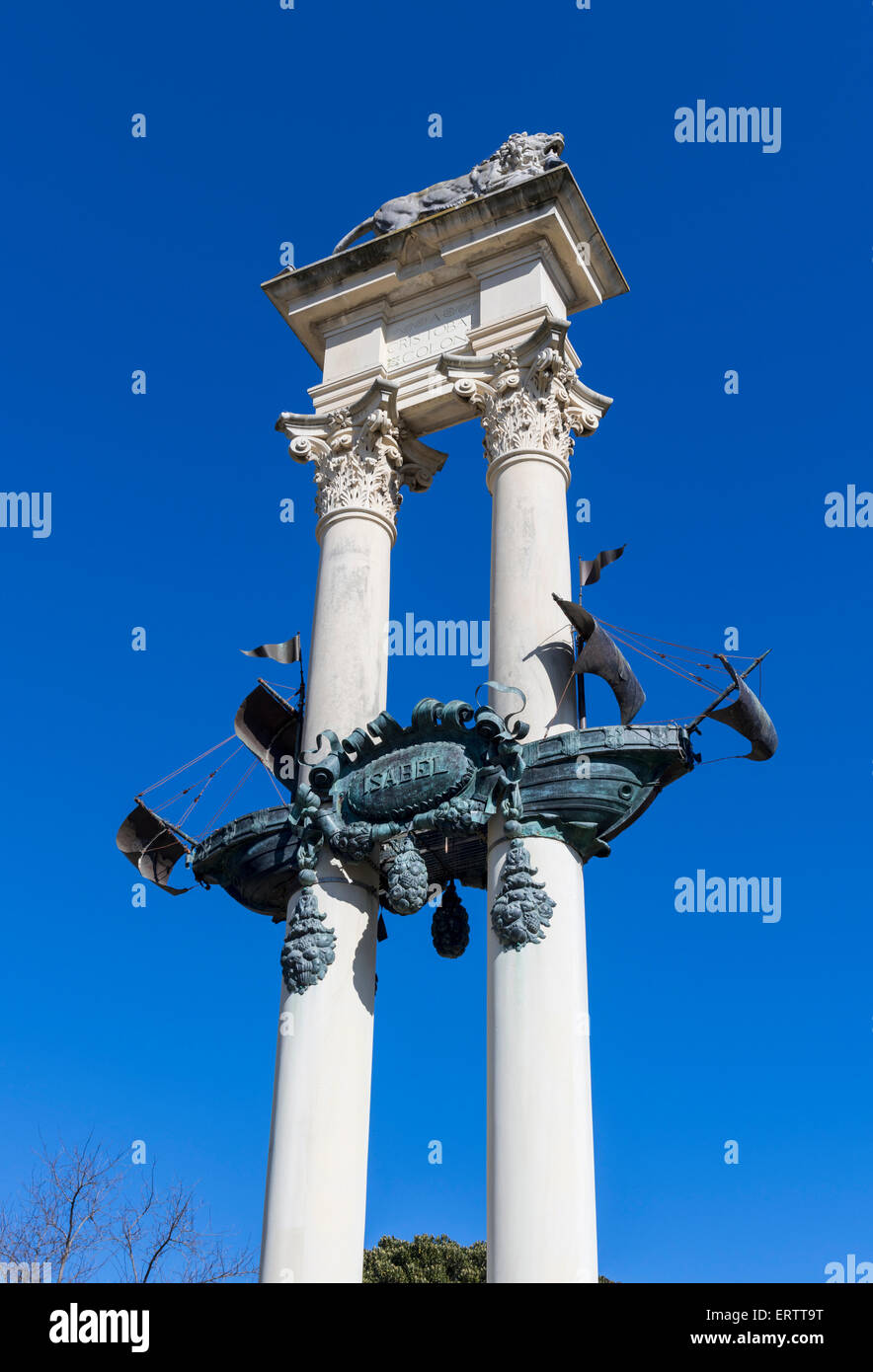 Sevilla, Spanien - Christoph Columbus Denkmal in den Gärten von Murillo oder Jardines de Murillo Stockfoto