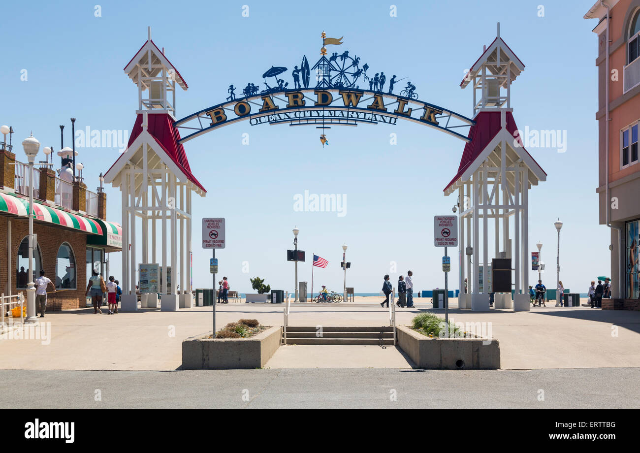 Berühmte Zeichen über die Promenade von Ocean City, Maryland, USA im Sommer Stockfoto