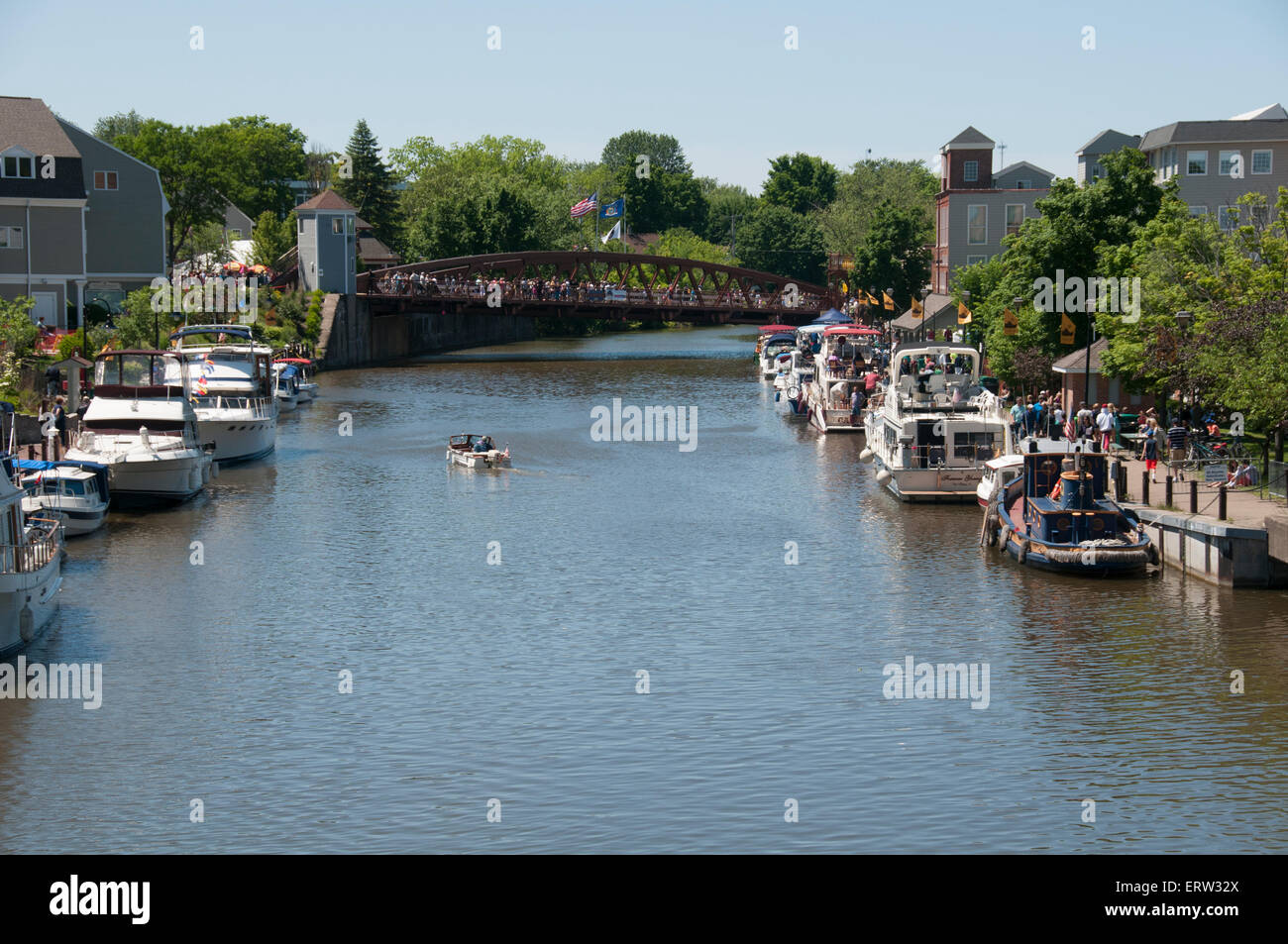 Anlegestelle der Boote am Erie-Kanal in Fairport NY USA Stockfoto