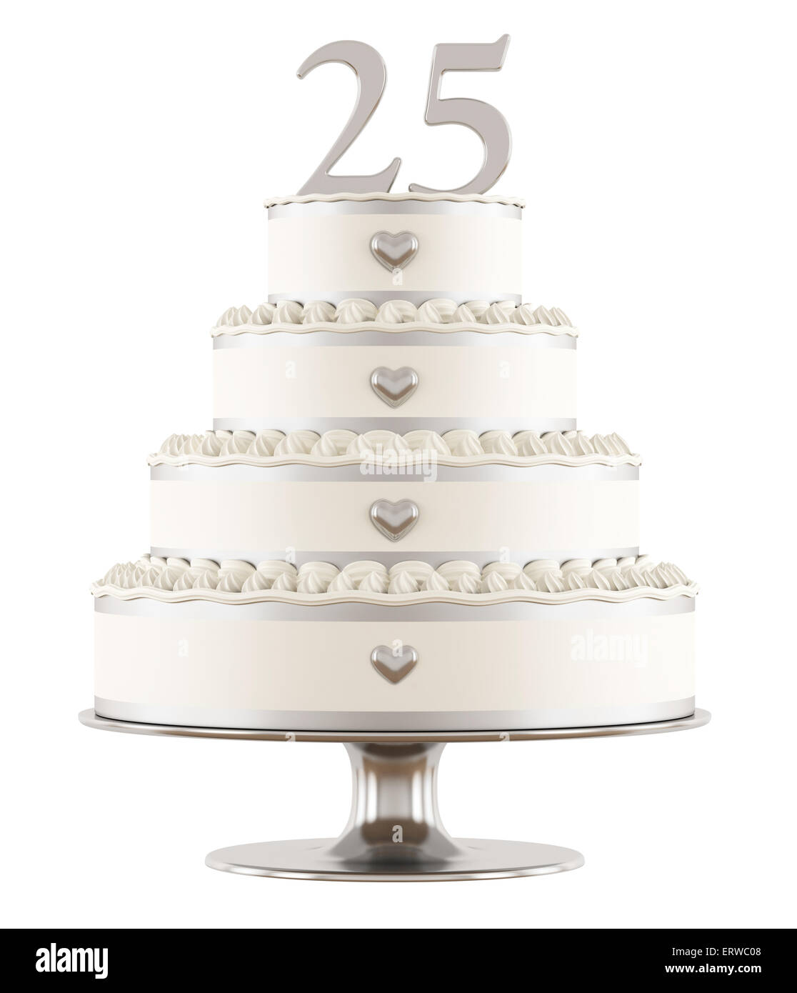 Silberne Hochzeit Kuchen isoliert auf weiss - 3DRendering Stockfoto