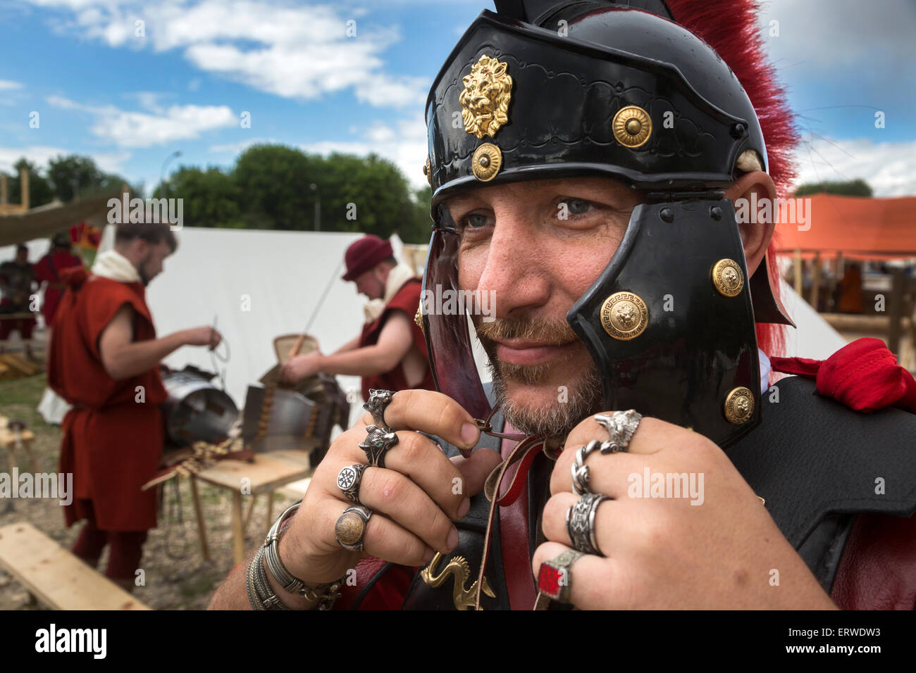 Moskau, Russland. 5. Juni 2015. Teilnehmer des 5. Zeiten und Epochen Festival - antiken Rom im Park Kolomenskoje in Moskau, Russland Stockfoto