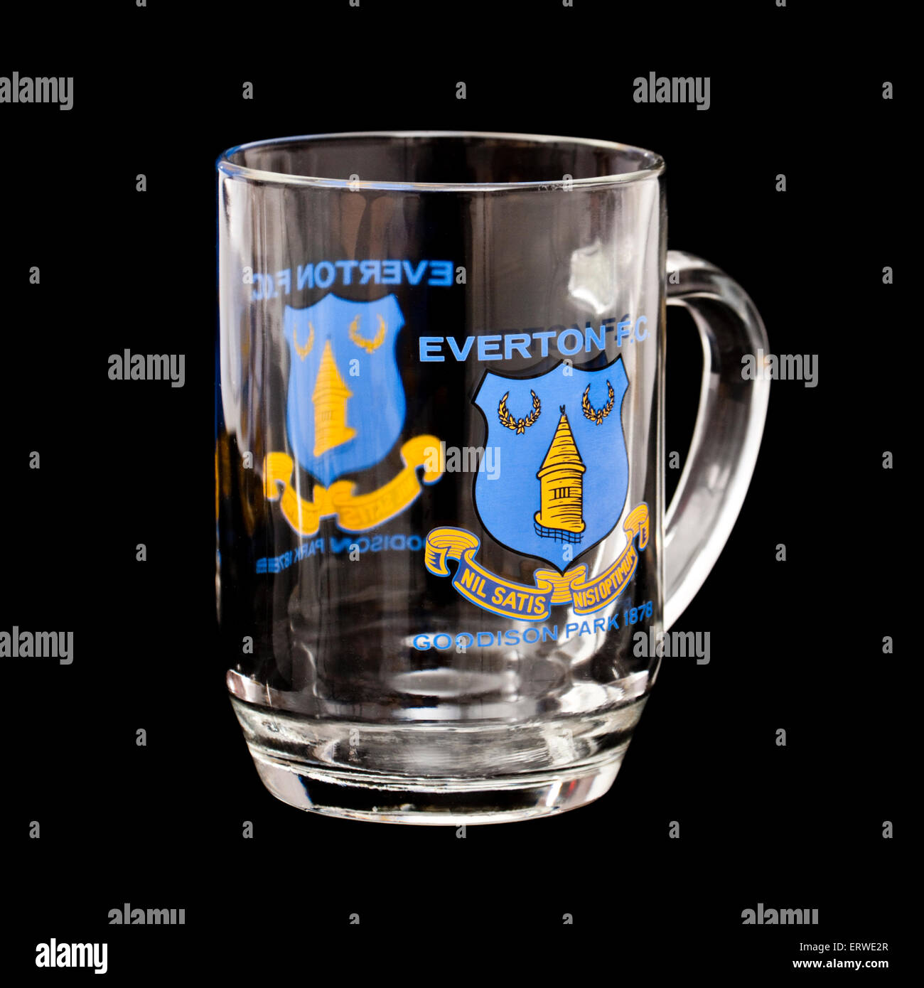 Everton Football Club Promotion Glaskrug Stockfoto