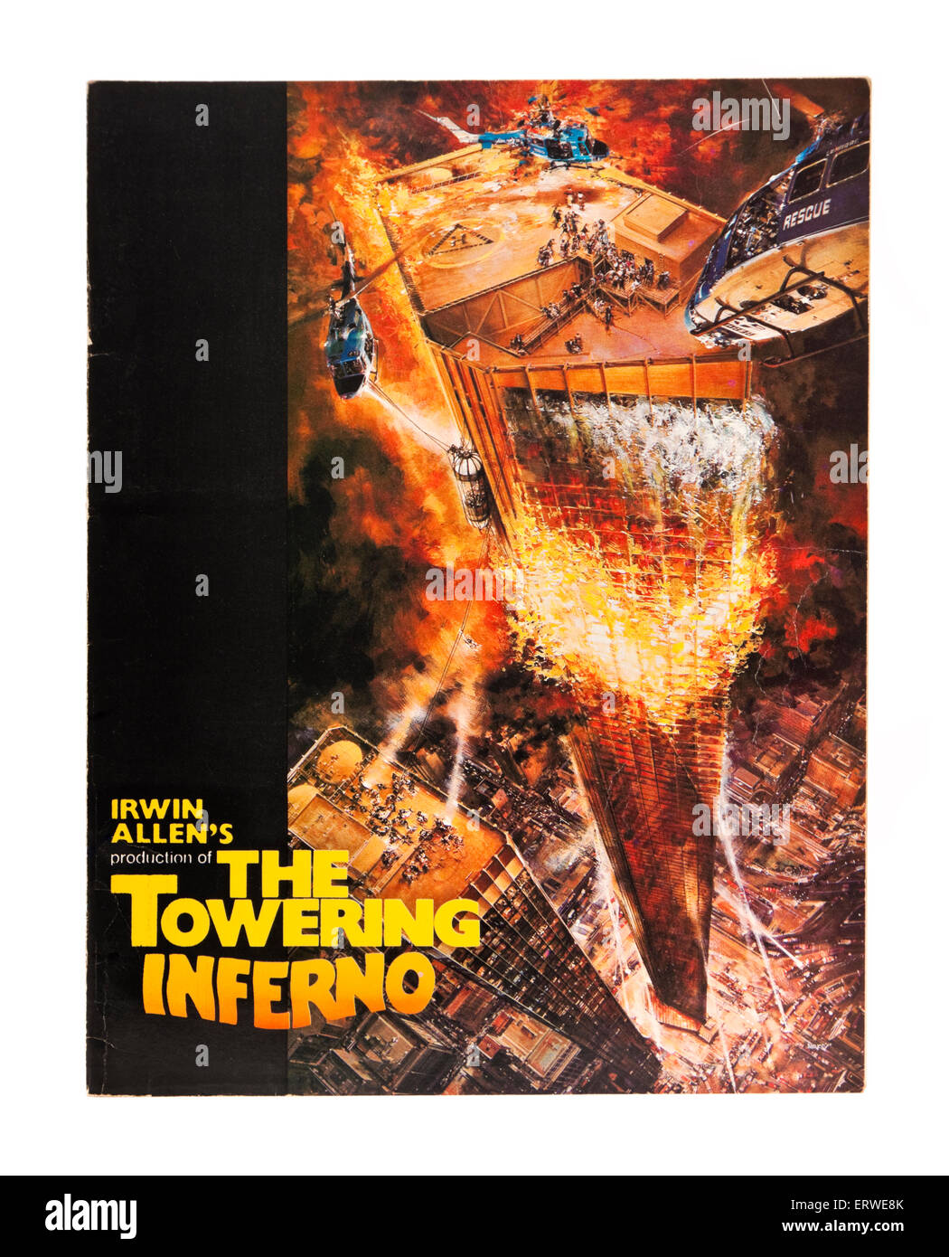 Vintage (1974) original Kino-Broschüre für Oscar-Preisträger "The Towering Inferno" von Irwin Allen. Stockfoto