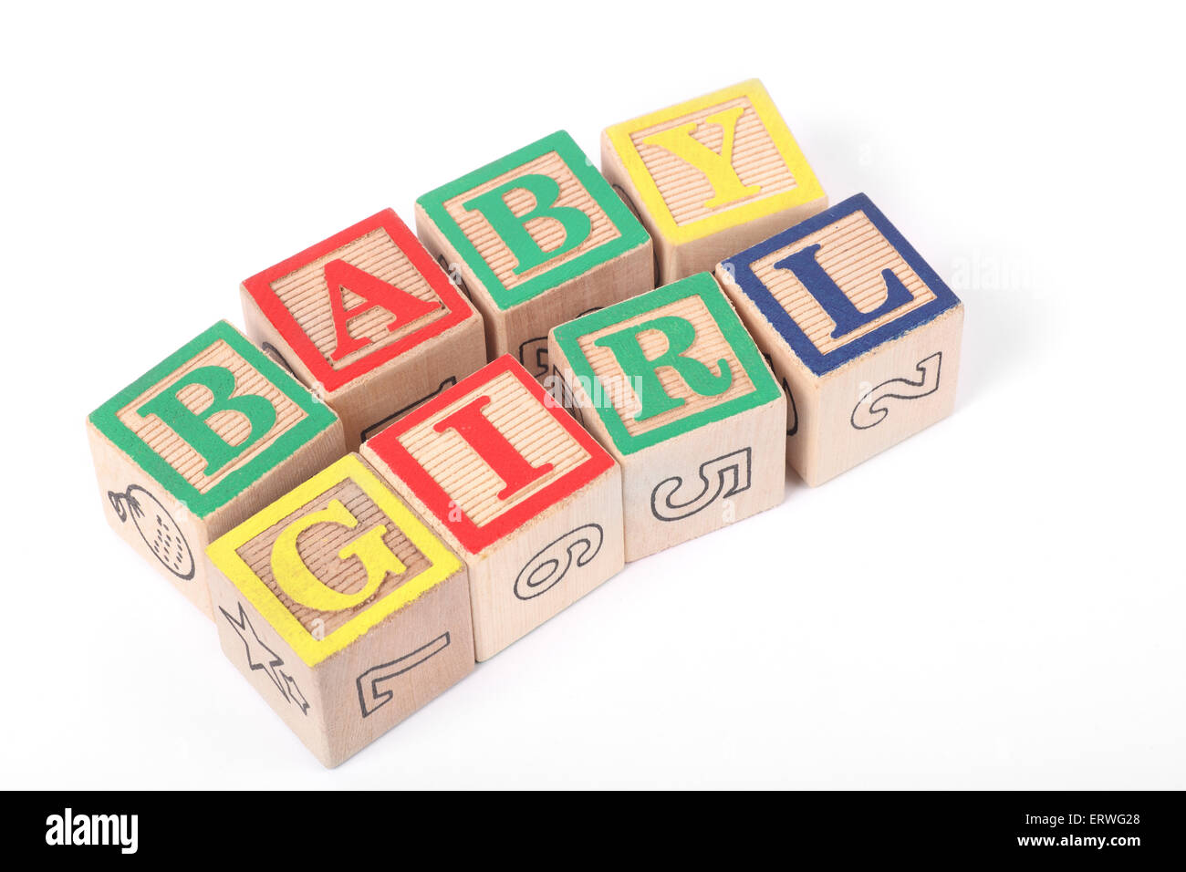 Das Wort "BABY GIRL" ausgeschrieben mit Kinder Bausteine Stockfoto