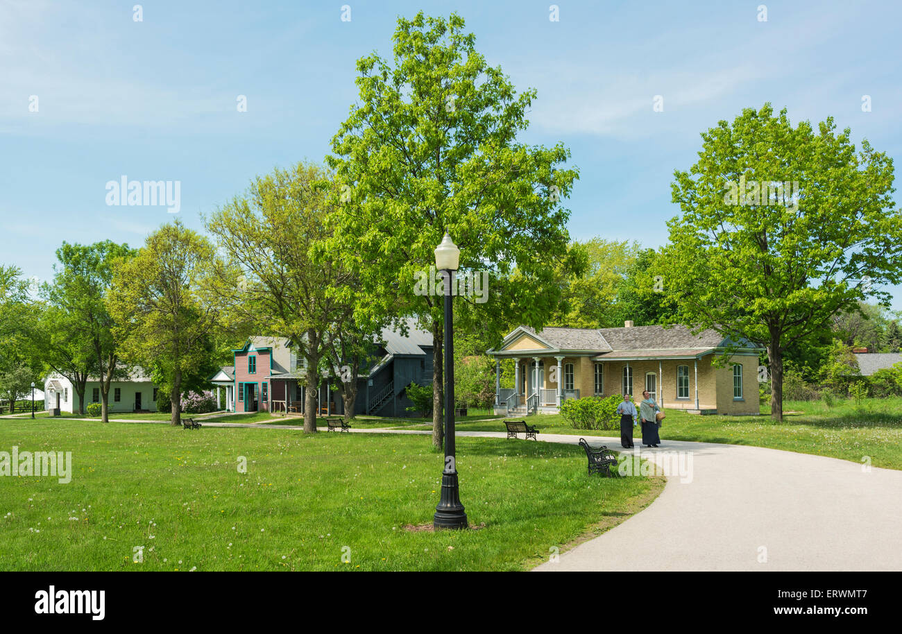Green Bay, Wisconsin Heritage Hill State Historical Park, wachsende Community-Bereich ca. späten 19C Dorf, weiblichen reenactors Stockfoto