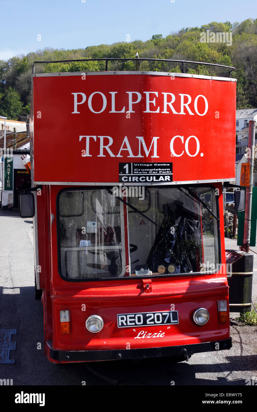 POLPERRO CORNWALL. VEREINIGTES KÖNIGREICH. ECLECTIC SHUTTLE STRAßENBAHN. Stockfoto