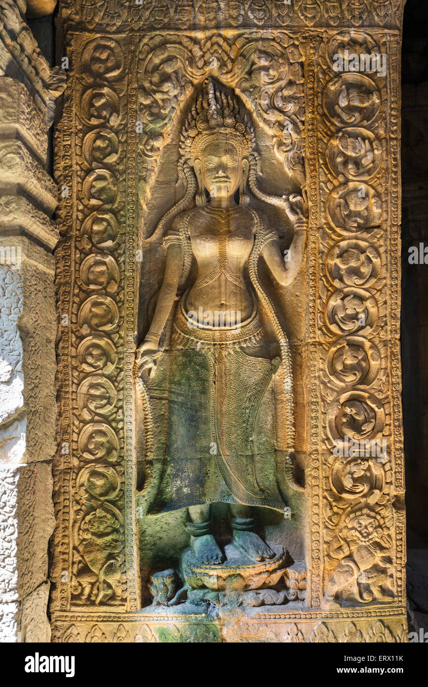 Apsara Figur in der zentralen Prasat Preah Khan Tempel Angkor, Provinz Siem Reap, Kambodscha Stockfoto