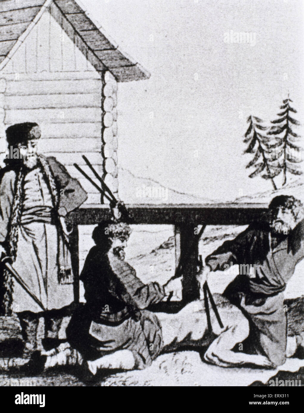 Geschichte des zaristischen Russland. Schlagen einen Diener. Kupferstich, 18. Jahrhundert. Stockfoto