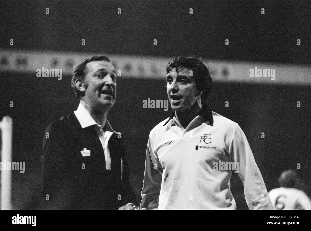 Fulham 0-0 Middlesbrough, Anglo-Scottish Cup-Finale, 2. Etappe im Craven Cottage, Dienstag, 9. Dezember 1975. Middlesbrough gewinnen 1: 0 auf Aggregat. Stockfoto