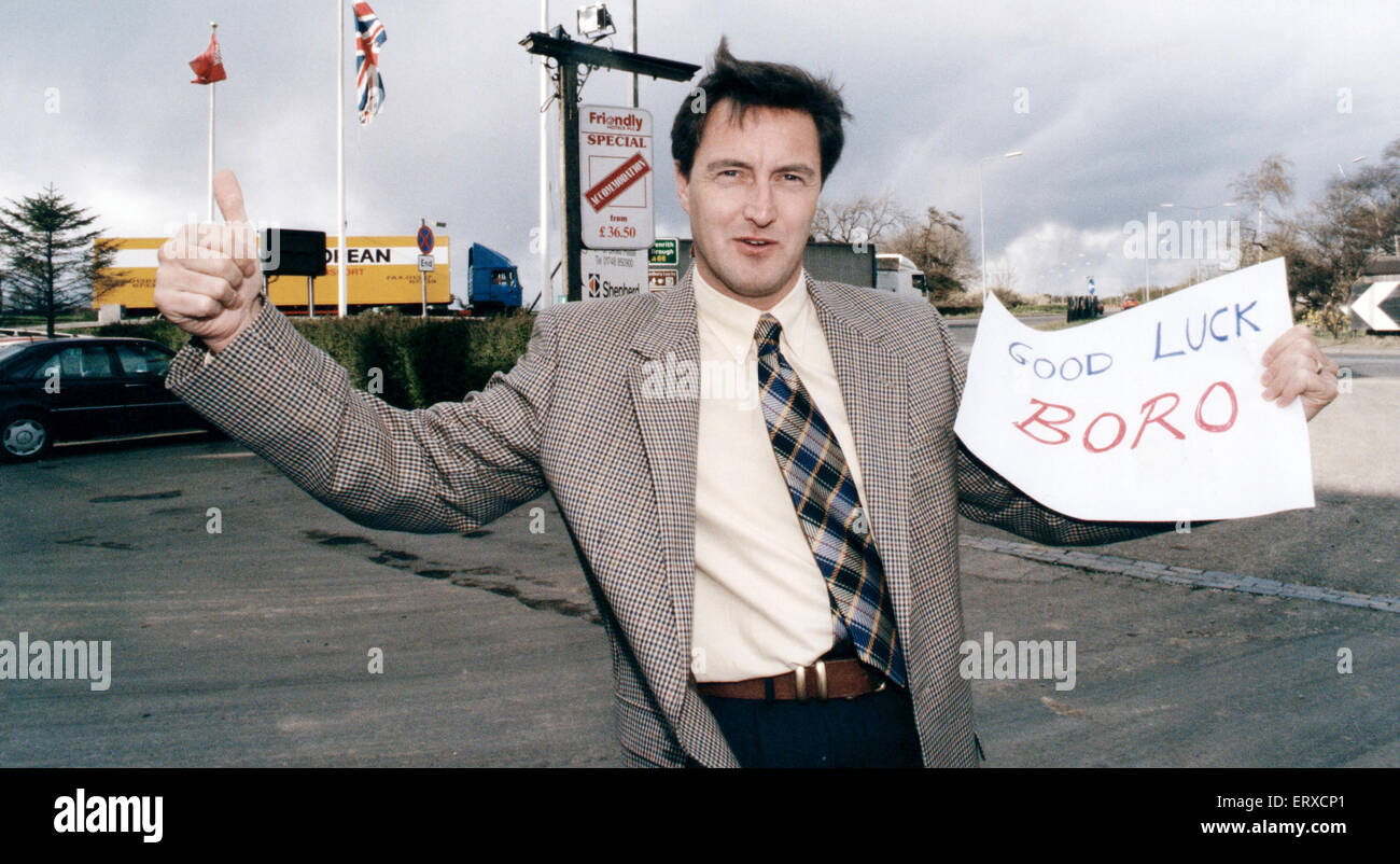 Ex-Boro Fußballer David Hodgson wünscht seinem alten Team viel Glück, 19. April 1995. Stockfoto