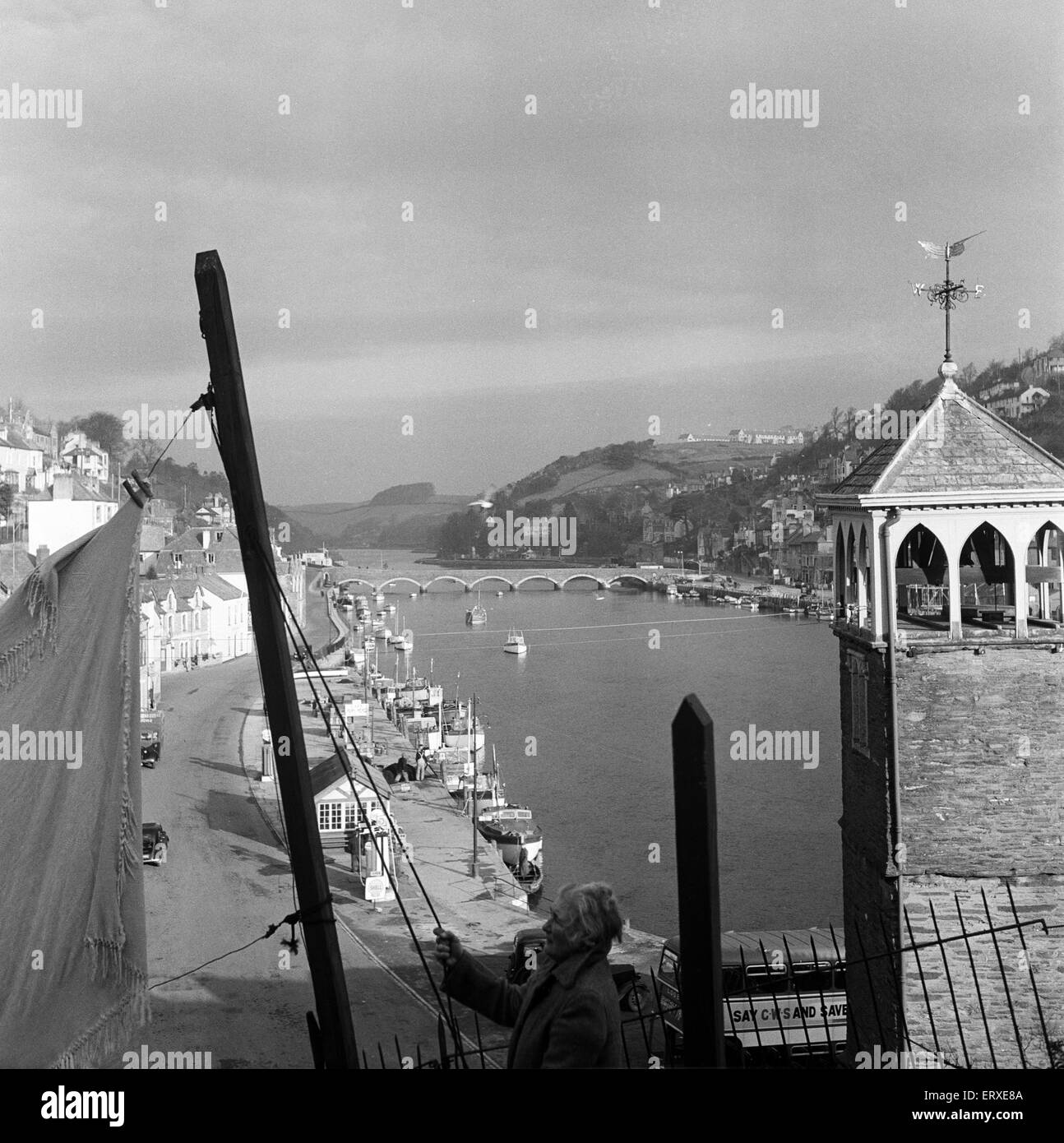 Ein Blick auf Brücke Looe, Cornwall. Ca. 1953. Stockfoto