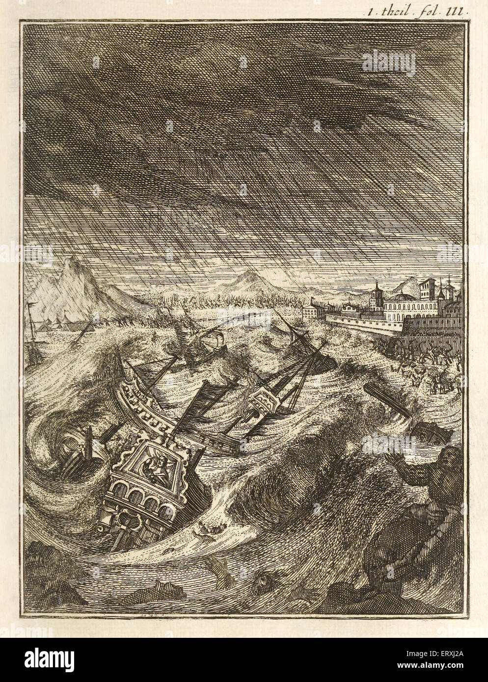 Andrea Doria, Sturm Andrea Doria, Sturm, Kupferstich von Herman Padtbrugge (1656-1687). Siehe Beschreibung für mehr Informationen. Stockfoto