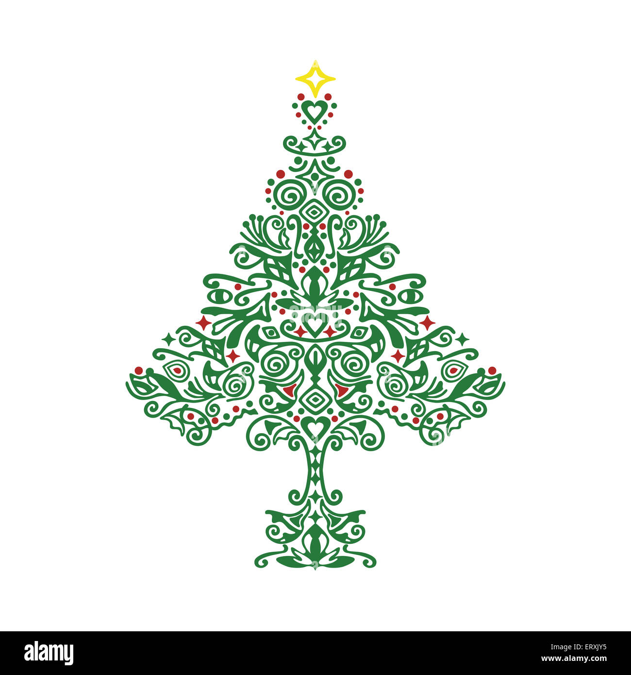Green Christmas tree ornament mit eine detaillierte handgezeichnete Muster Stockfoto