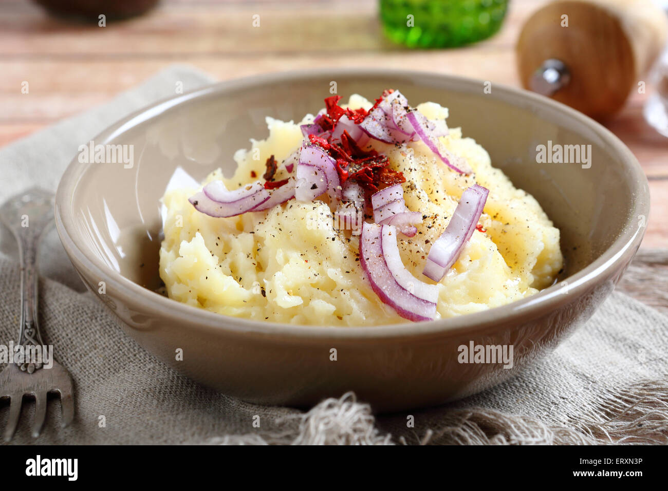 Kartoffelpüree mit Zwiebel, Essen Stockfoto