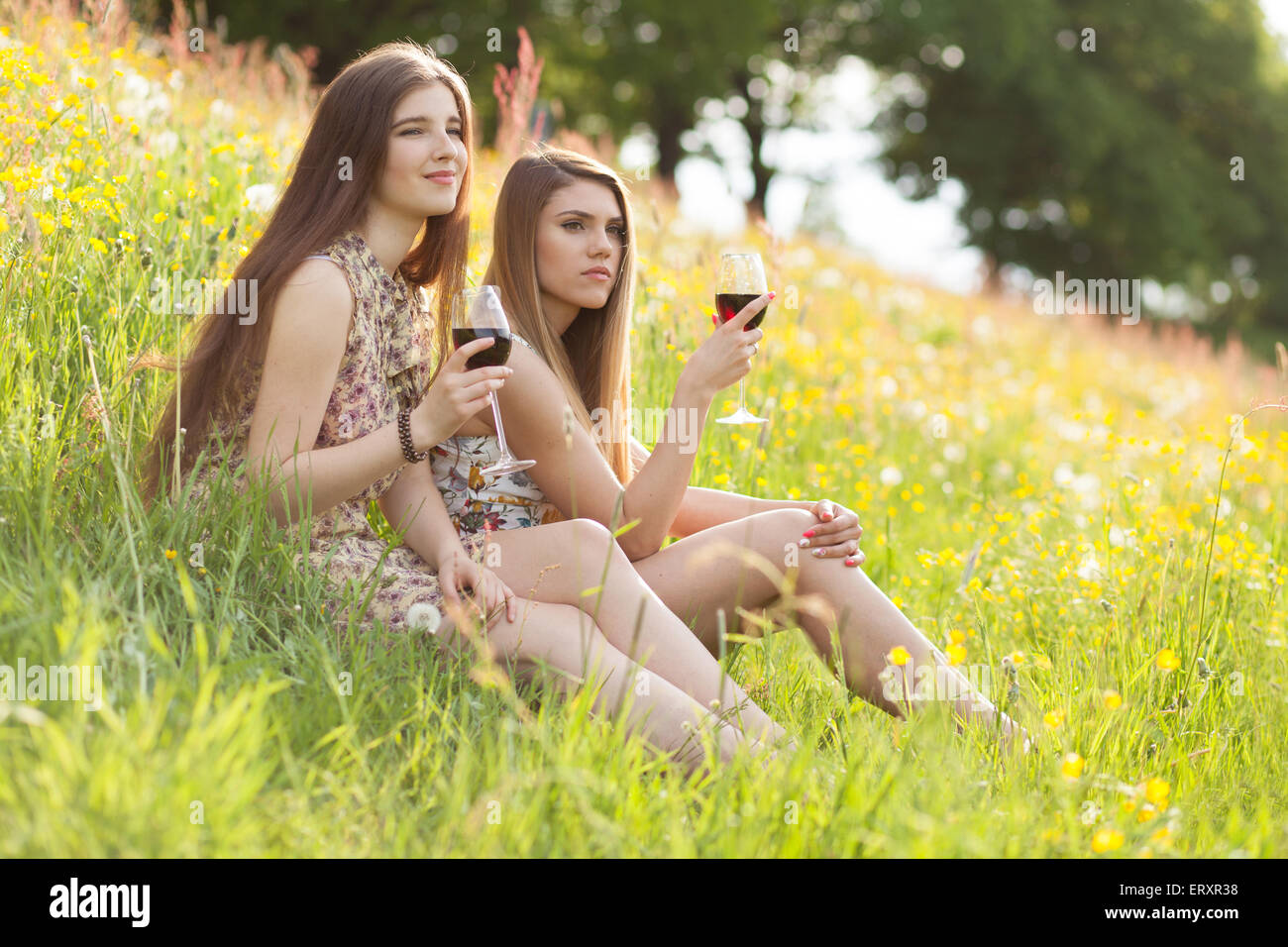 Zwei schöne junge Frauen auf ein Picknick Stockfoto