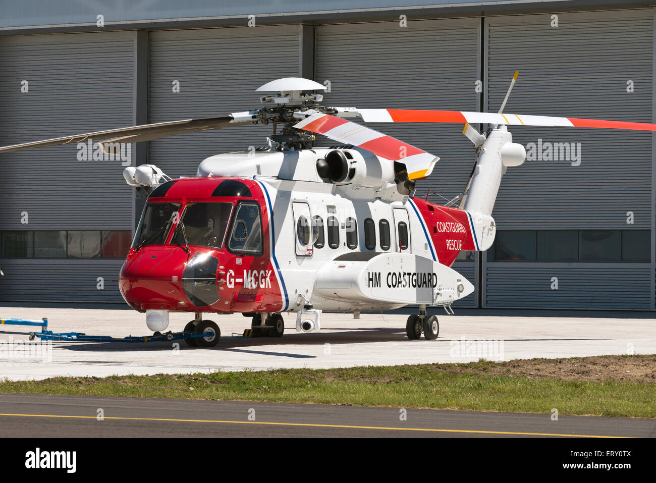 G-MCGk Sikorsky S92A H.M.Coastguard Such- und Rettungsaktionen Caernarfon Caernarvon Airport North Wales Uk Stockfoto