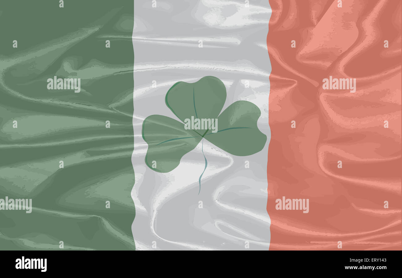 Die Republik Irland-Flagge und ein Glück Kleeblatt, ein Symbol des irischen Volkes. Stockfoto
