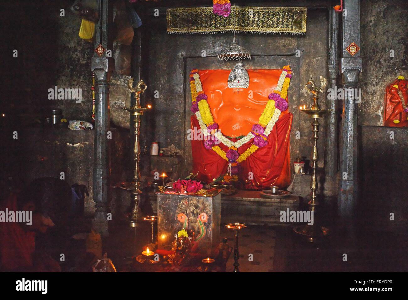 Girijatmaj Ashtavinayak Temple Idol, Ganesha Temple, Ganesa Lena, Ganesh Pahar Caves, Lenyadri, Golegaon, Junnar, Pune, Maharashtra, Indien, Asien Stockfoto