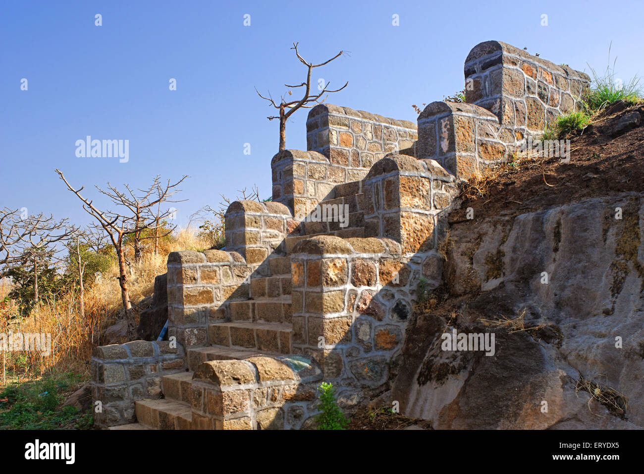 Steinstufen Treppe, Shivneri Fort; taluka Junnar; Bezirk Pune; Maharashtra; Indien, asien Stockfoto