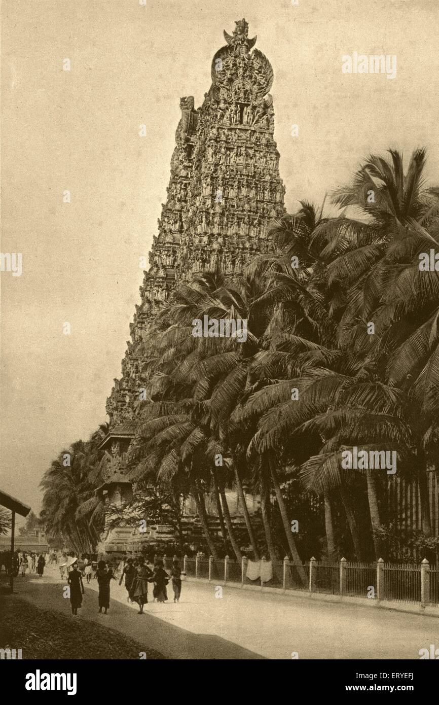 Altes Bild 1900er Gopuram des Madurai Meenakshi Tempels Tamil Nadu India Meenakshi Amman Tempel Arulmigu Meenakshi Sundaraswarar Tempel Stockfoto