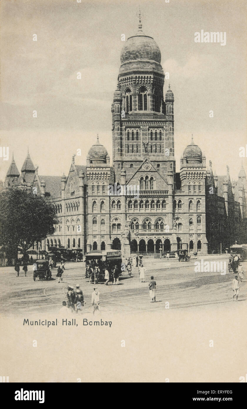 Municipal Hall BMC Building Bombay Municipal Corporation Tram Bombay Mumbai Maharashtra Indien Asien alter Jahrgang 1900s Bild Stockfoto