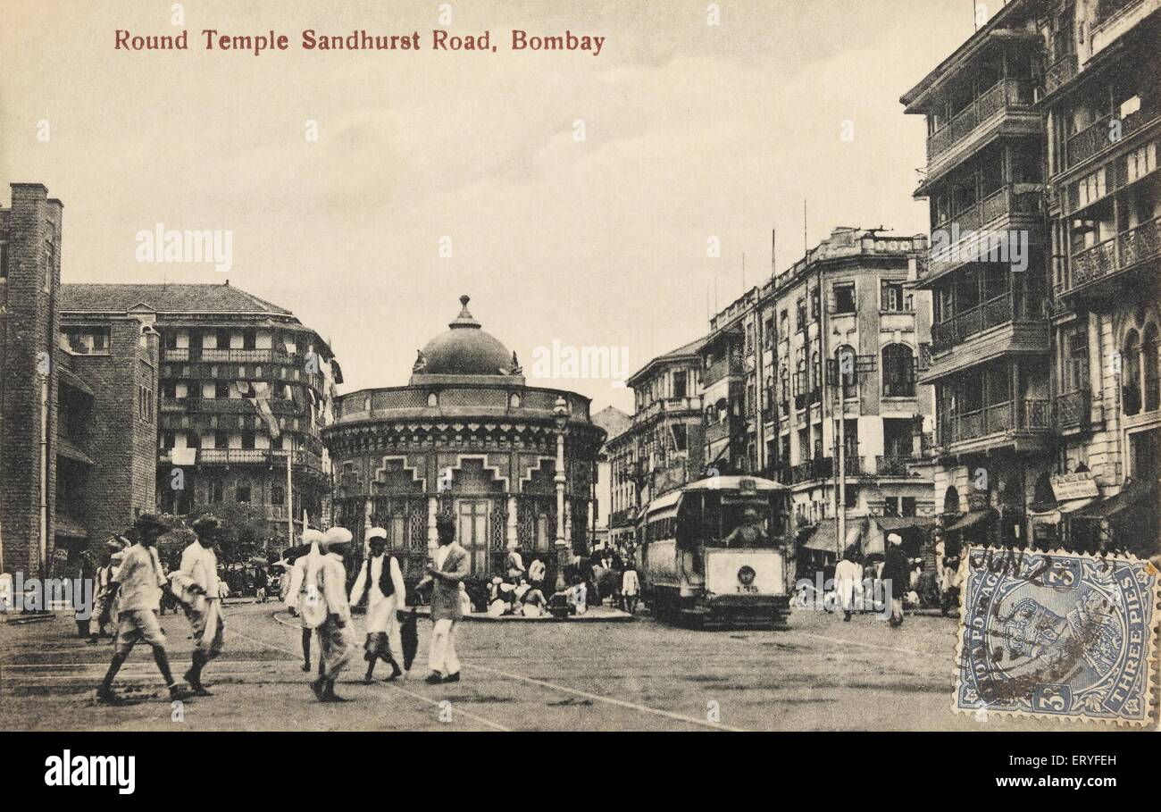 Round Temple Tram Sandhurst Road Bombay Mumbai Maharashtra Indien Asien Altes Vintage 1900s Bild Stockfoto