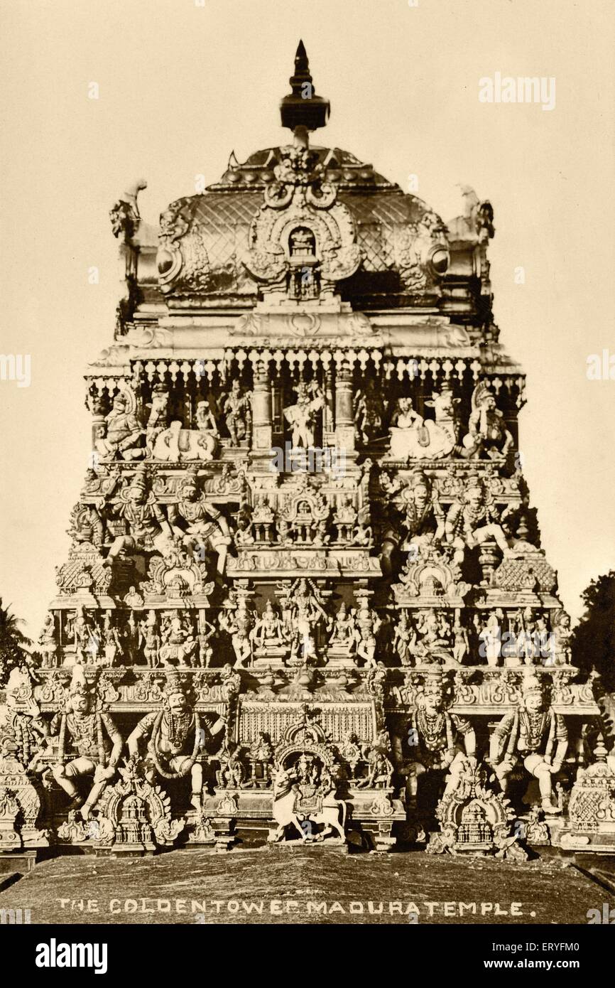 Altes Bild goldener Turm madura Tempel; Tamil Nadu; Indien Stockfoto
