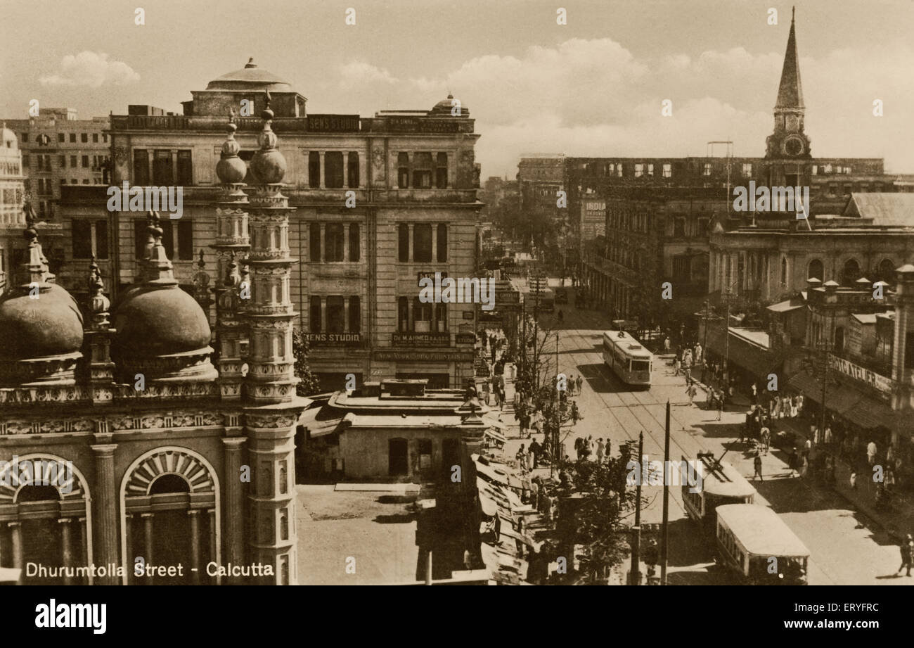 Alte Jahrgang 1900er Dharmatala Street jetzt Lenin Sarani Kalkutta Kolkata West Bengalen Indien Asien Stockfoto