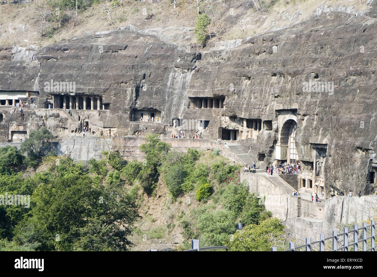 Ajanta Höhlen Gesteinsschnitt Buddhistische Höhlendenkmäler in Aurangabad bei Maharashtra Indien Stockfoto