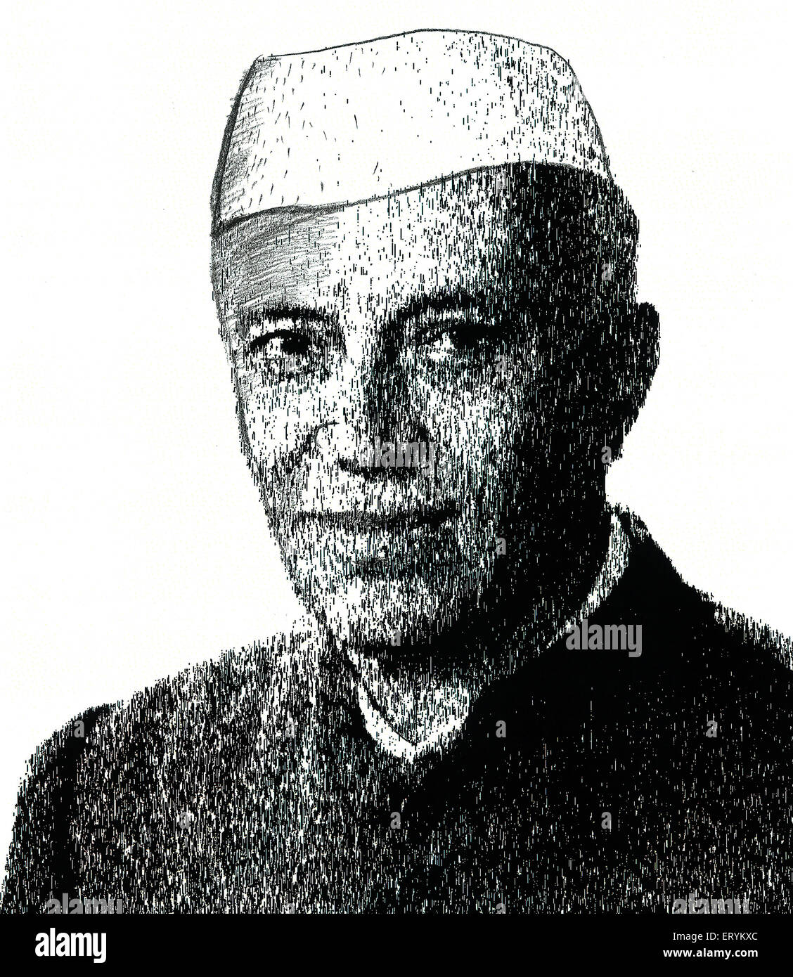 Zeichnung der Freiheitskämpfer von Pandit Jawaharlal Nehru in Indien Stockfoto