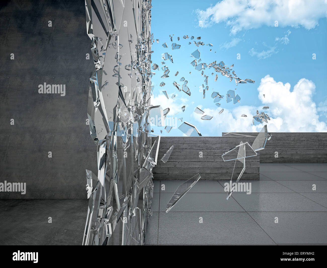 moderne Gebäude und Glas-explosion Stockfoto